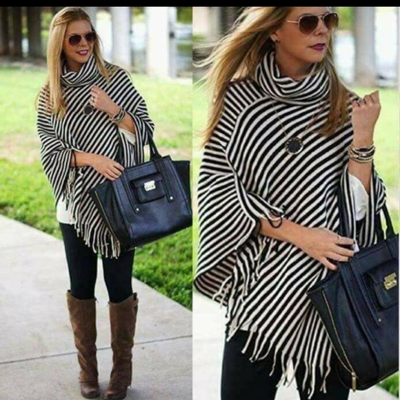 Accessories - Striped Cowl Neck Poncho NWT